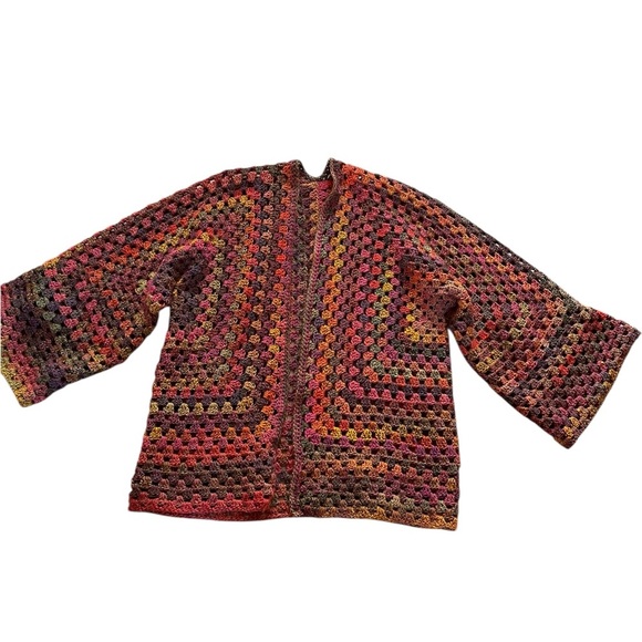 Handmade Sweaters - Handmade Hexagon Cardigan. Medium to XL. Boho. Unique